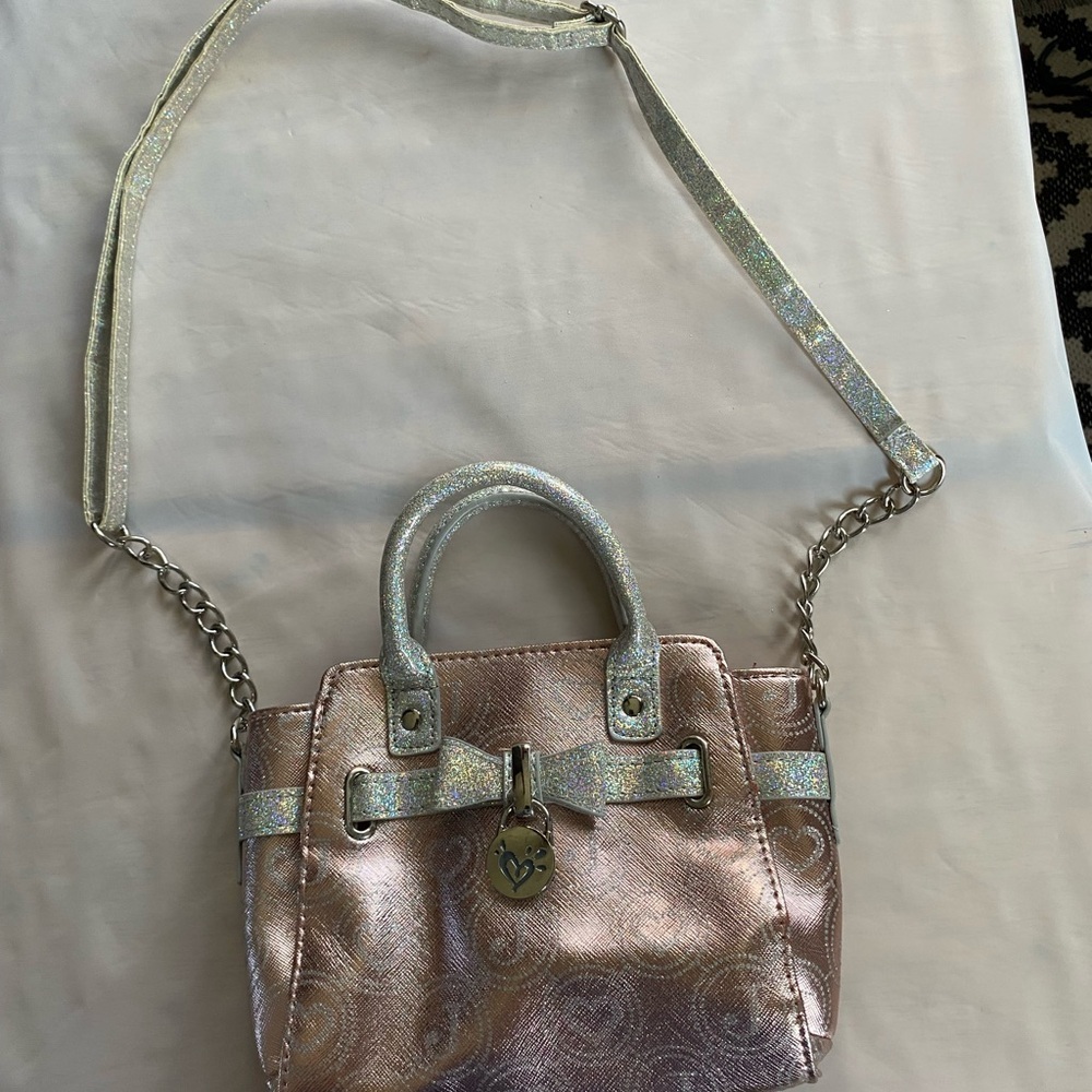 Justice Shimmering Pink and Silver Bag